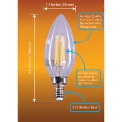 B11 LED Light Bulb with Dimensions Chart